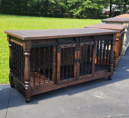 7FT Traditional Rustic dog crate furniture