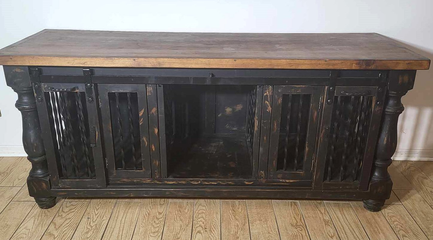 7FT Triple with Removable divider_Rustic dog crate furniture