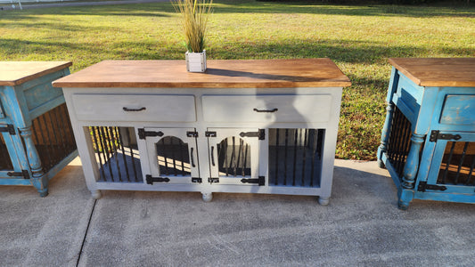 72"L x 26"W x 36"H_Gray dog crate furniture Two drawers