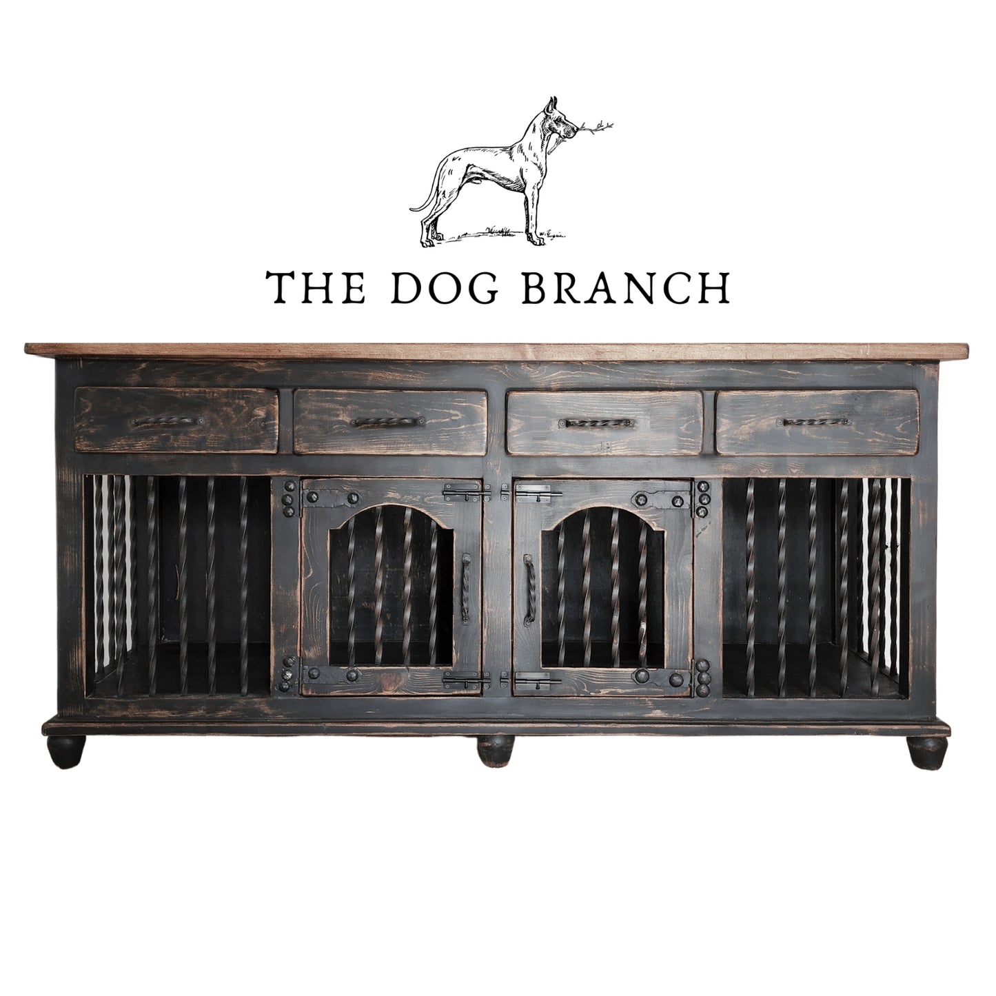 Best Seller 80"L x 28"W x 36H Dog crate furniture - Rustic cottage collection - Distressed Black
