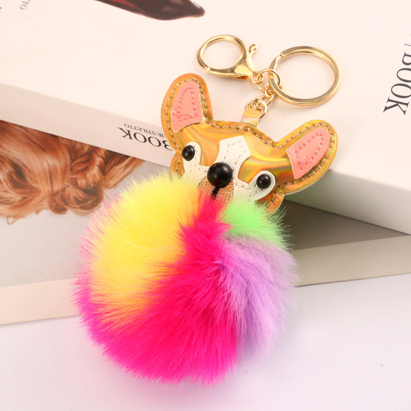Golden Puppy Fur Ball Shiny Color Keychain Pendant - French bulldog, Korgi - For The Pupple