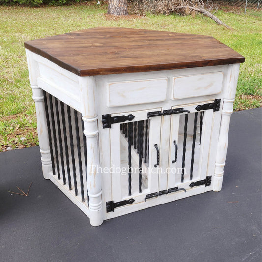 Corner Dog kennel crate tv stand