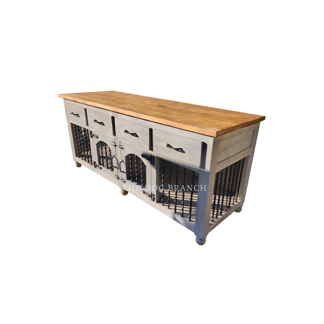 Dog crate furniture - Rustic Cottage Dog kennel furniture - The Dog Branch Large double dog crate furniture, Custom wood dog kennel