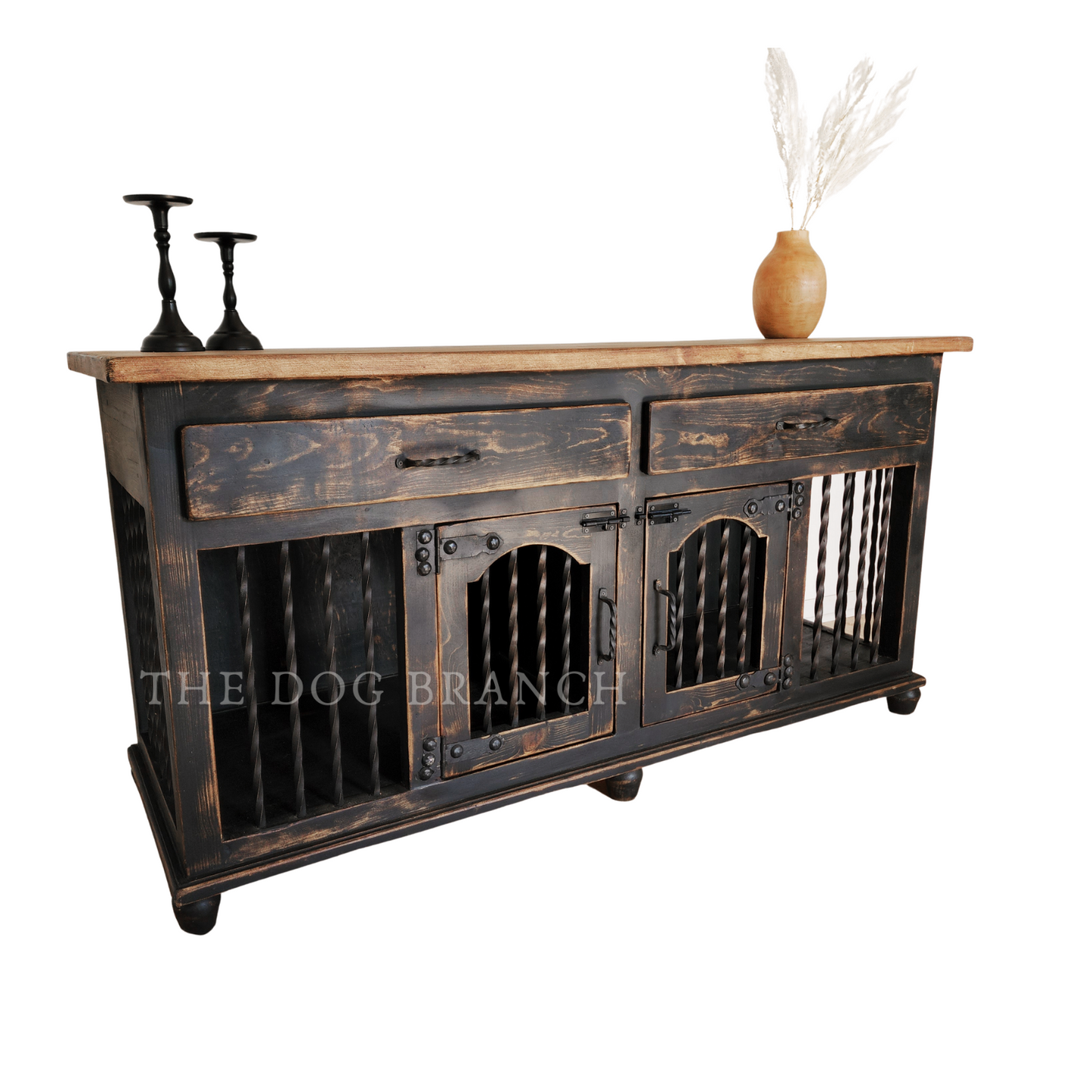 Dog crate furniture - Rustic Cottage Dog kennel furniture - The Dog Branch Large double dog crate furniture, Custom wood dog kennel