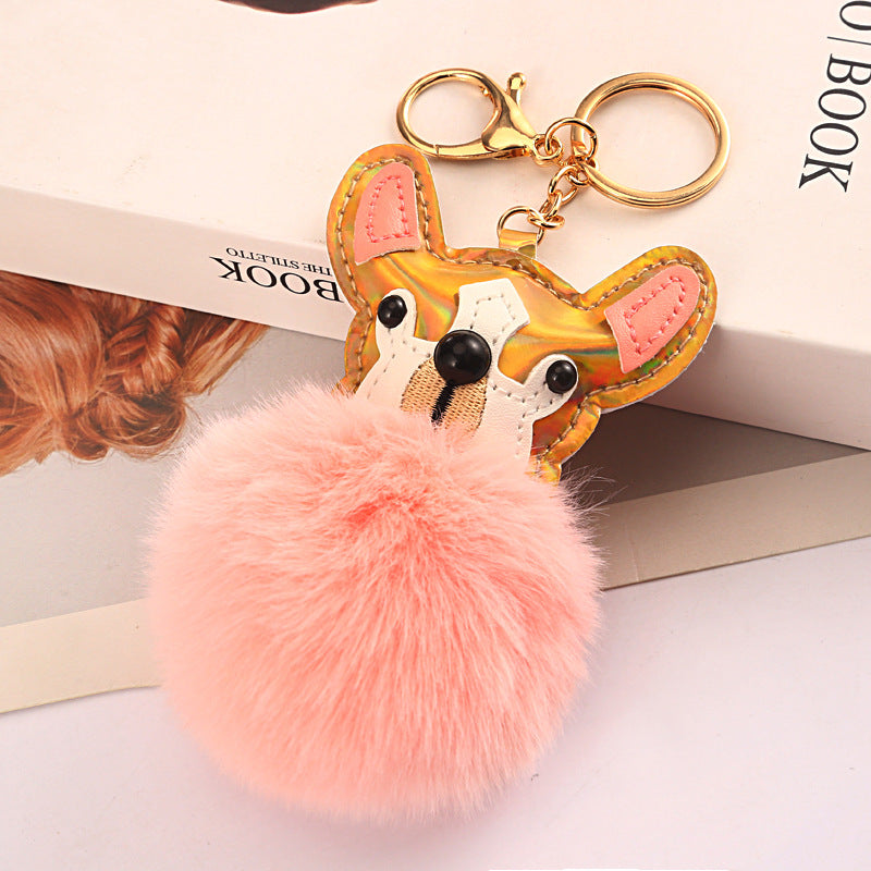 Golden Puppy Fur Ball Shiny Color Keychain Pendant - French bulldog, Korgi - For The Pupple