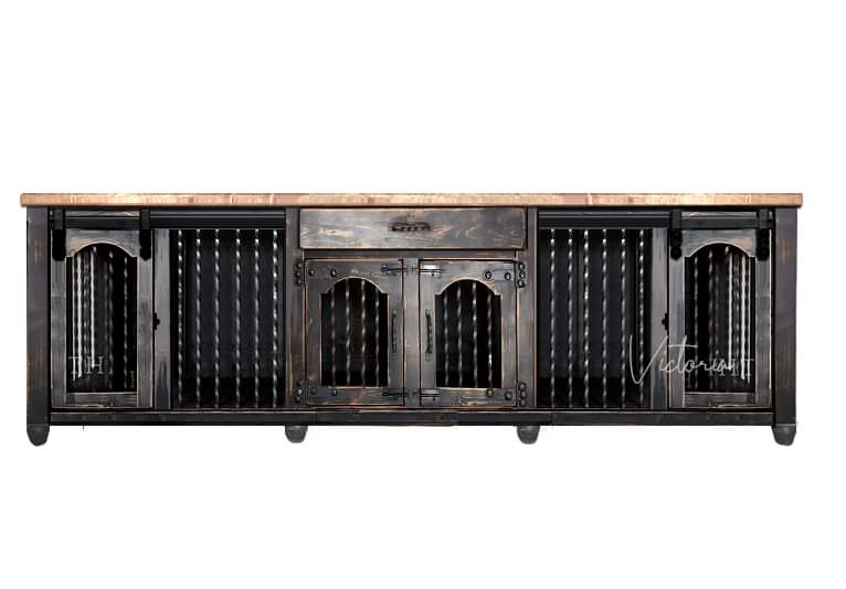 Multi- Triple Dog crate furniture - Rustic cottage collection - Distressed Black